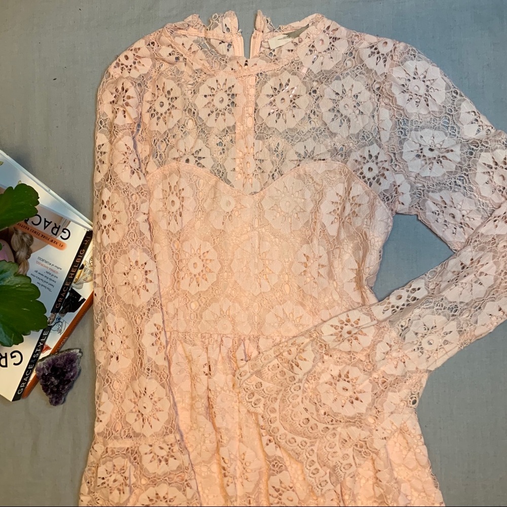 Blush Lace Skater Dress with Bell Cuff Sleeves